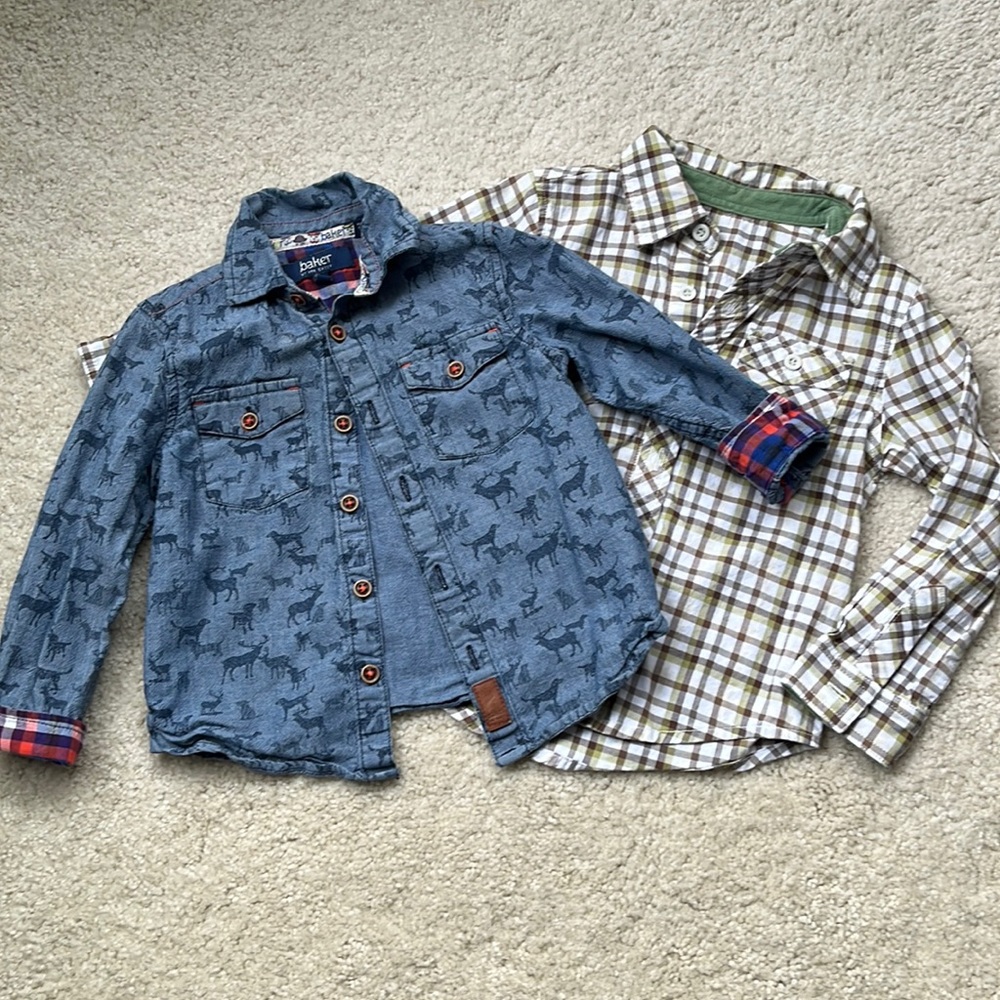 baker BY TED BAKER boy button down blue shirt dog and moose print + bonus!